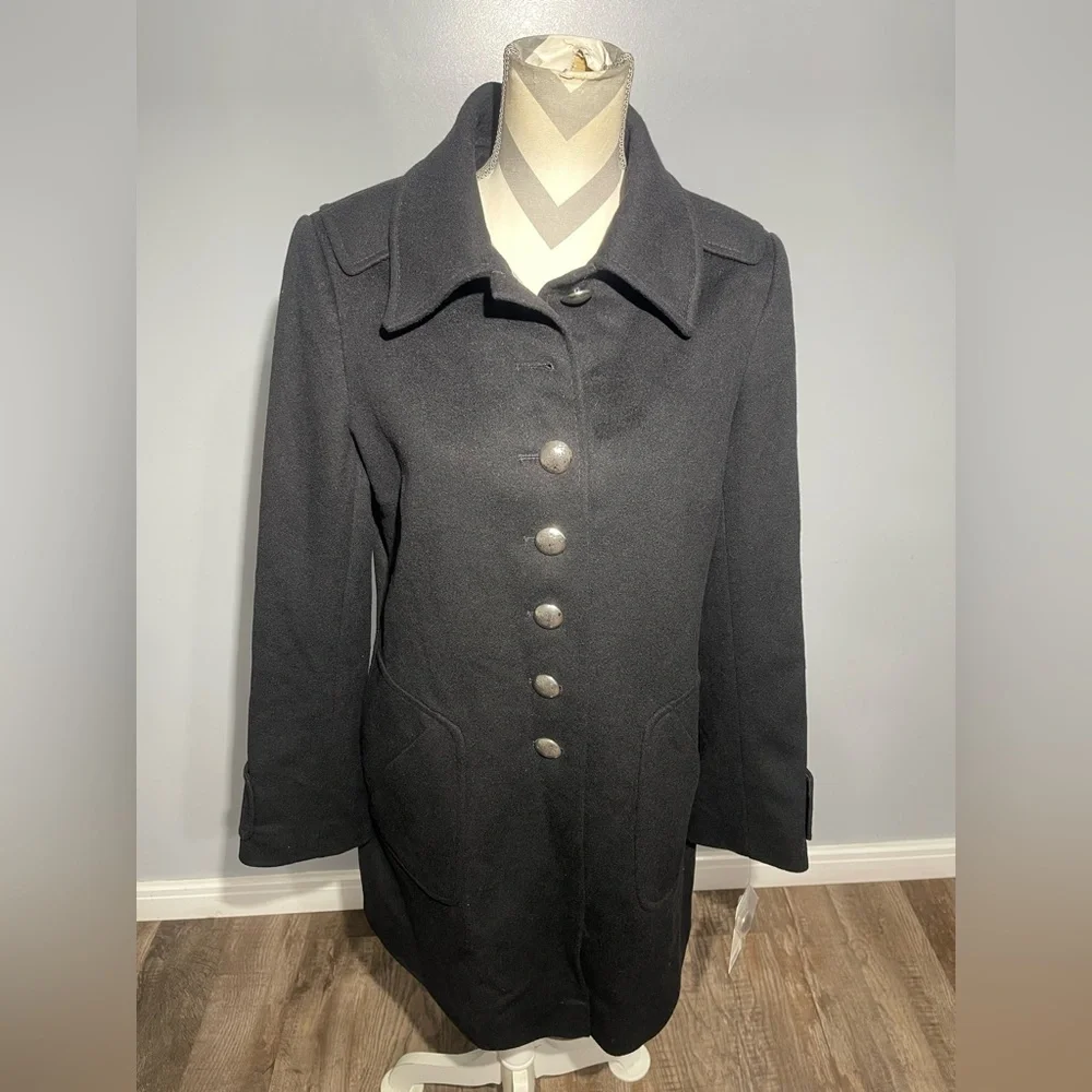 Tahari Black Pea Coat with Silver‎ Buttons